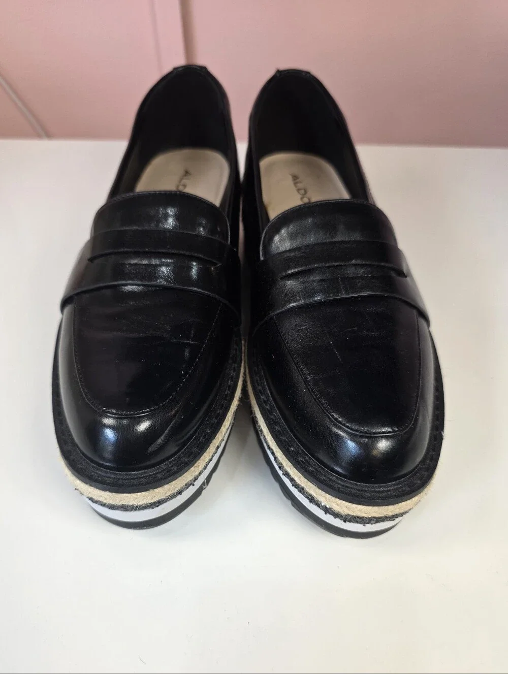 ALDO Black Platform Loafers Size 8.5 Patent Chunky Shoes